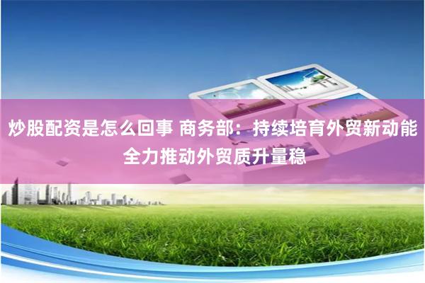 炒股配资是怎么回事 商务部：持续培育外贸新动能 全力推动外贸质升量稳